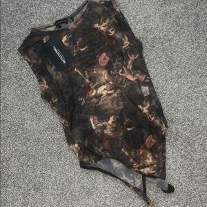 PrettyLittleThing Angelic Print Sheer Bodysuit